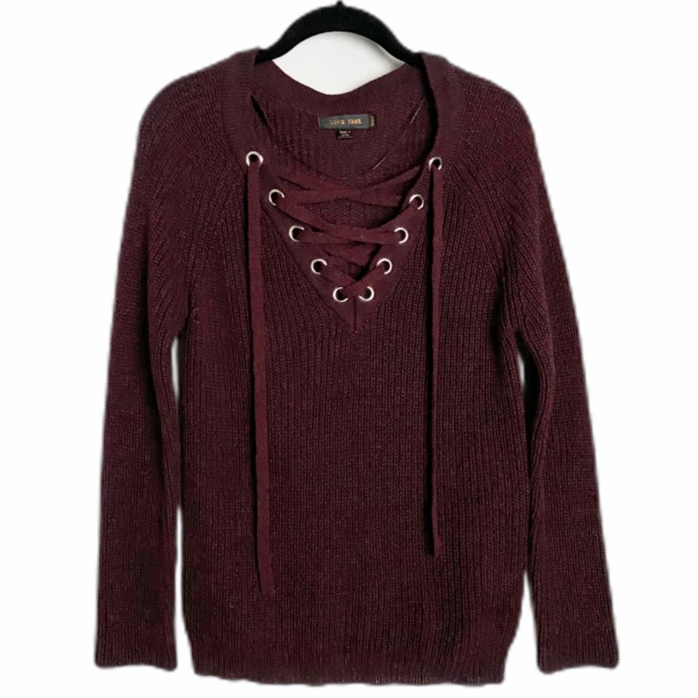 Fashion Nova Love Tree Maroon Lace Up Sweater